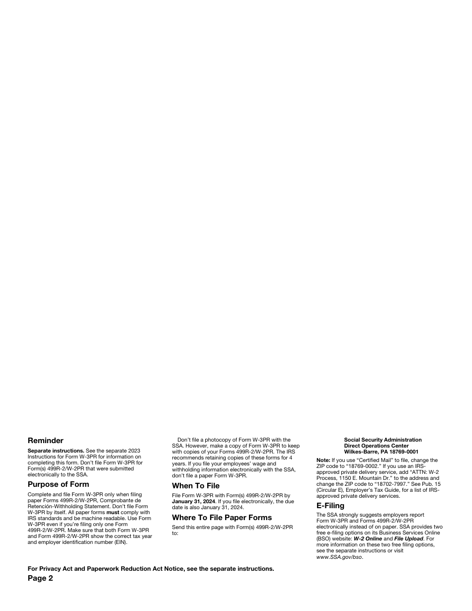 IRS Form W-3PR Transmittal of Wage and Tax Statements (English / Puerto Rican Spanish), Page 3