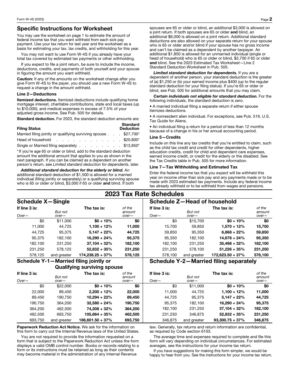 IRS Form W-4S Download Fillable PDF or Fill Online Request for Federal ...