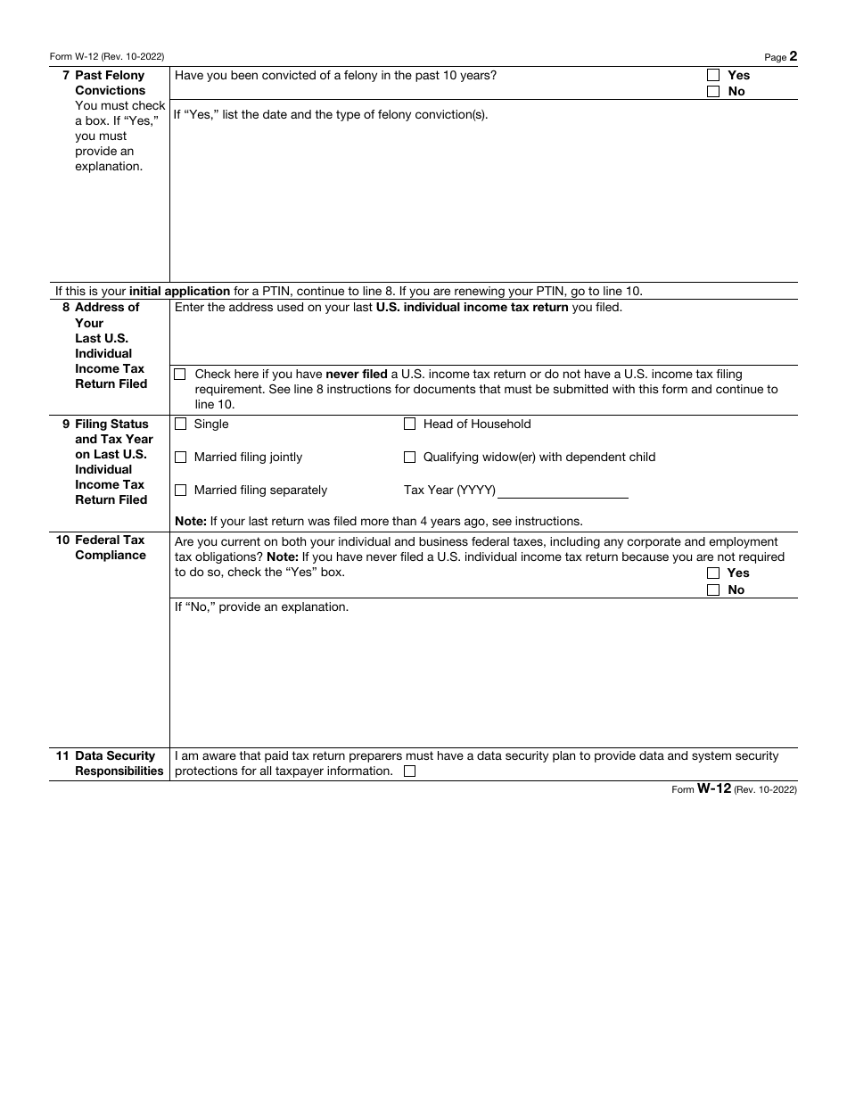 IRS Form W12 Download Fillable PDF or Fill Online IRS Paid Preparer