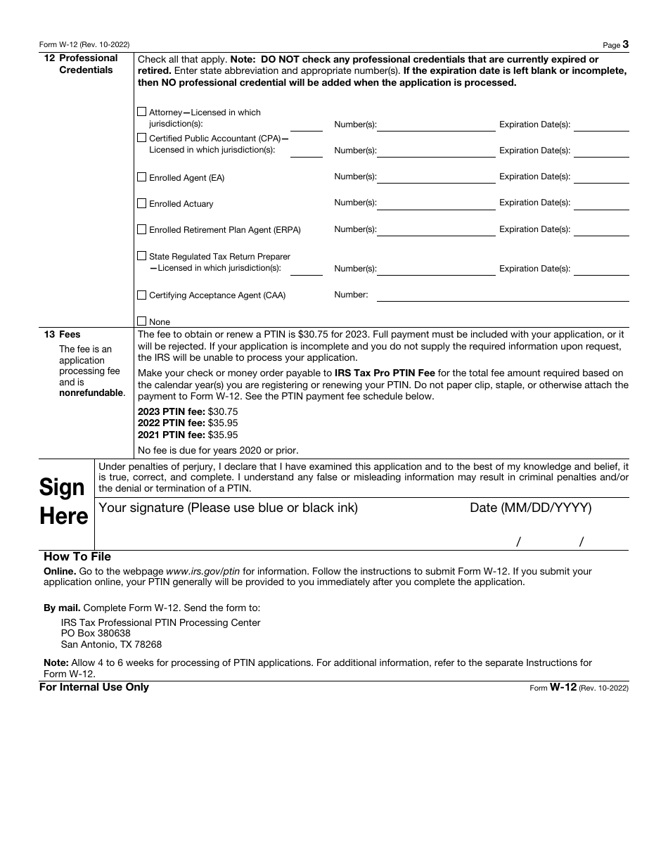 Irs Form W 12 Download Fillable Pdf Or Fill Online Irs Paid Preparer Tax Identification Number 3182
