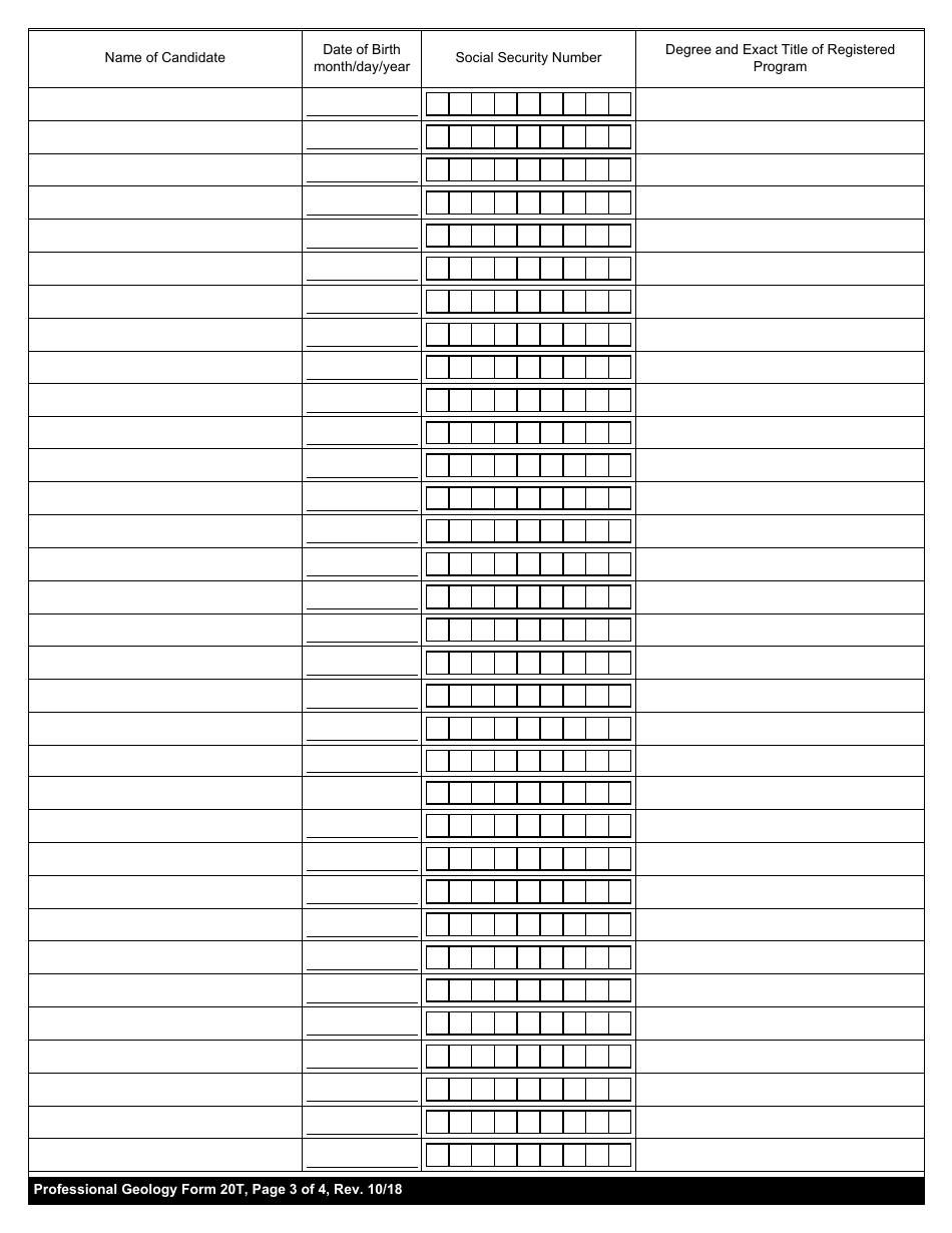 Professional Geology Form 20T Certification of Anticipated Completion of a Professionally Registered Program (Licensure-Qualifying) in Geological Sciences - New York, Page 3