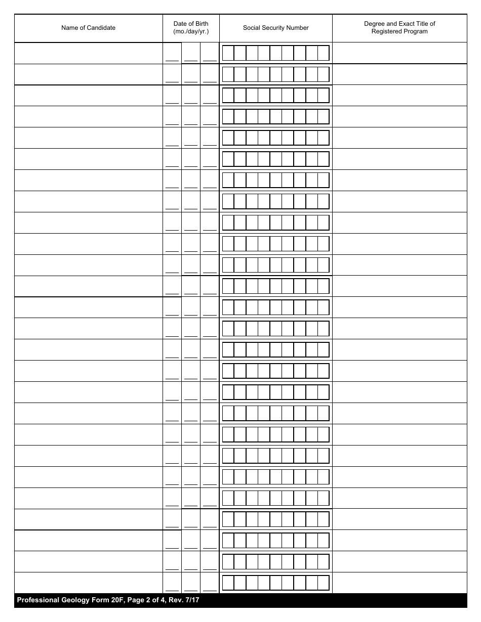 Professional Geology Form 20F Certification of Completion of a Professionally Registered Program (Licensure-Qualifying) in Geological Sciences - New York, Page 2