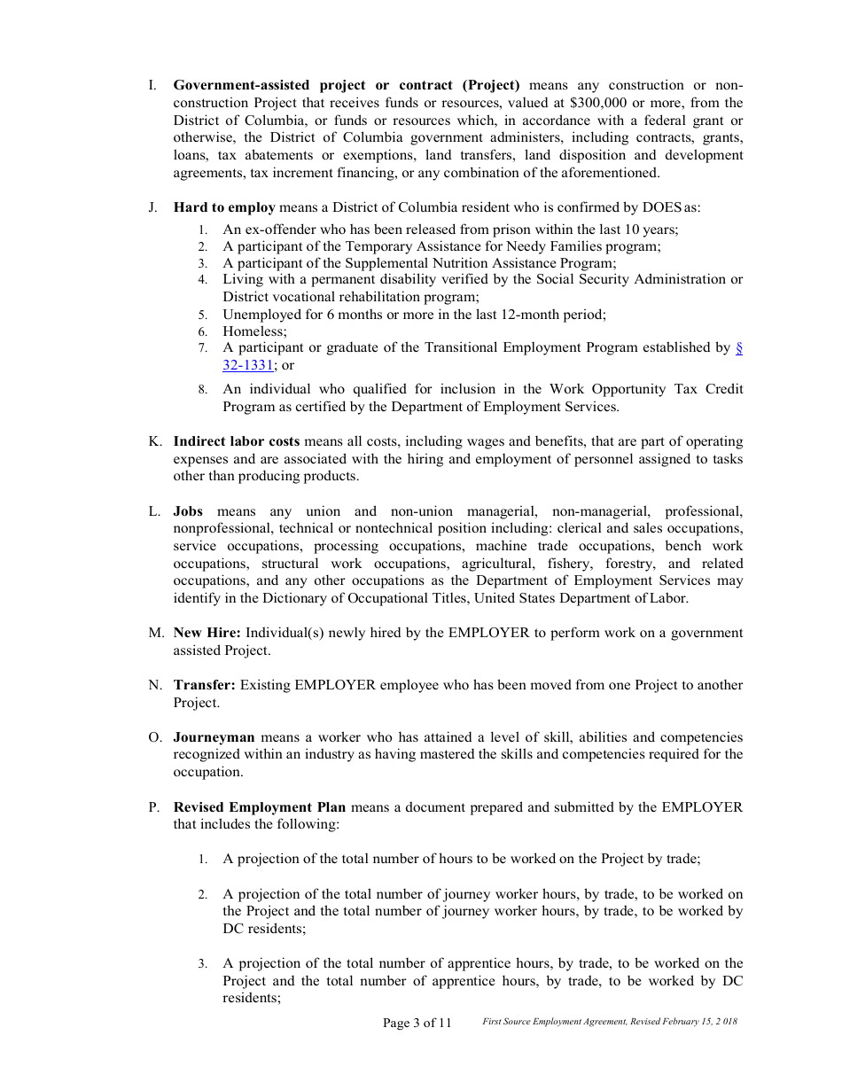 First Source Employment Agreement (2) for Construction Projects Only - Washington, D.C., Page 3