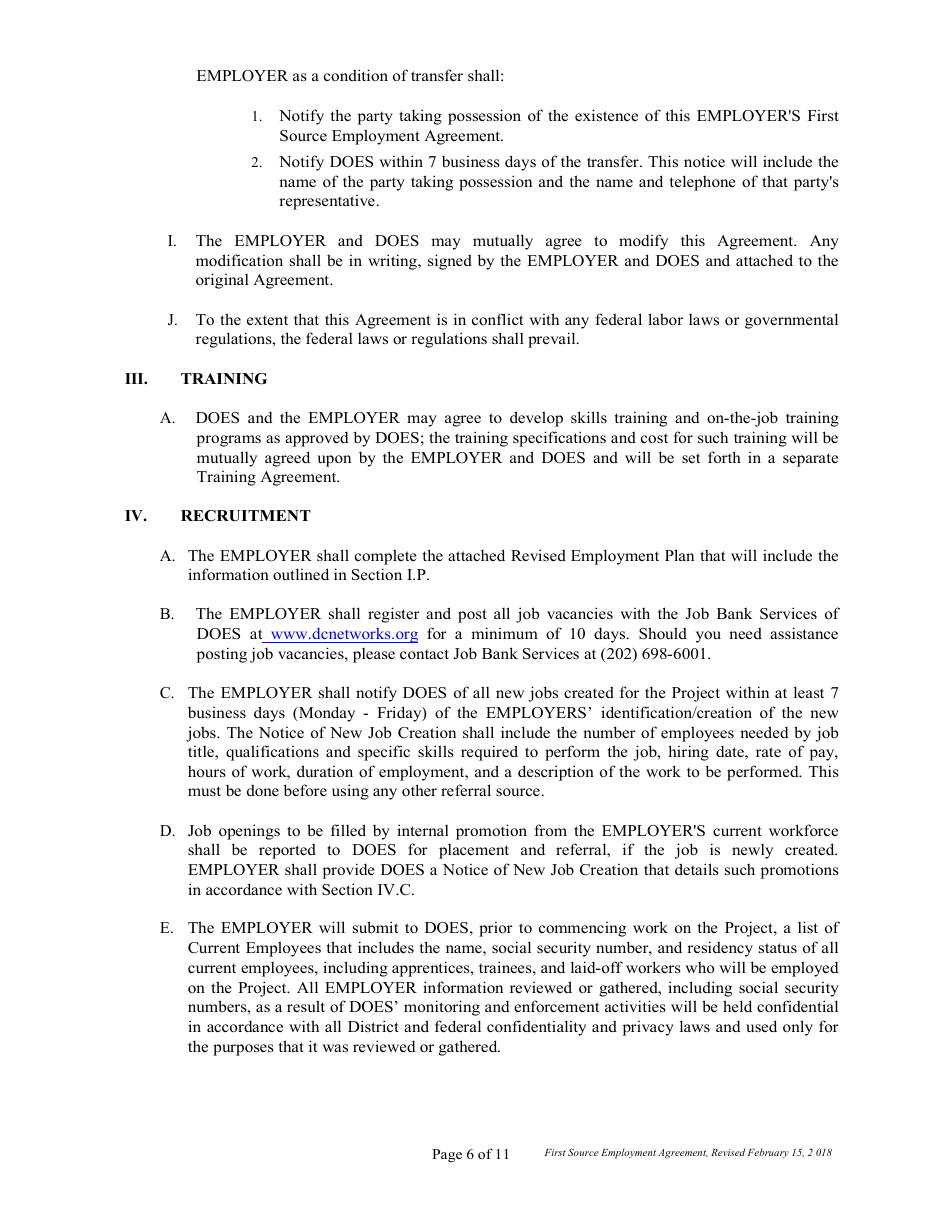 First Source Employment Agreement (2) for Construction Projects Only - Washington, D.C., Page 6