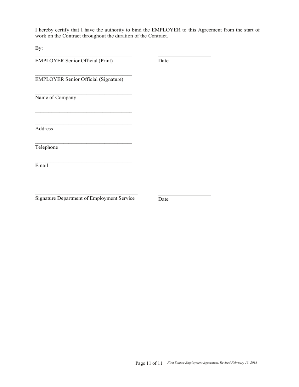 First Source Employment Agreement 2 for Non Construction Contracts Only - Washington, D.C., Page 11