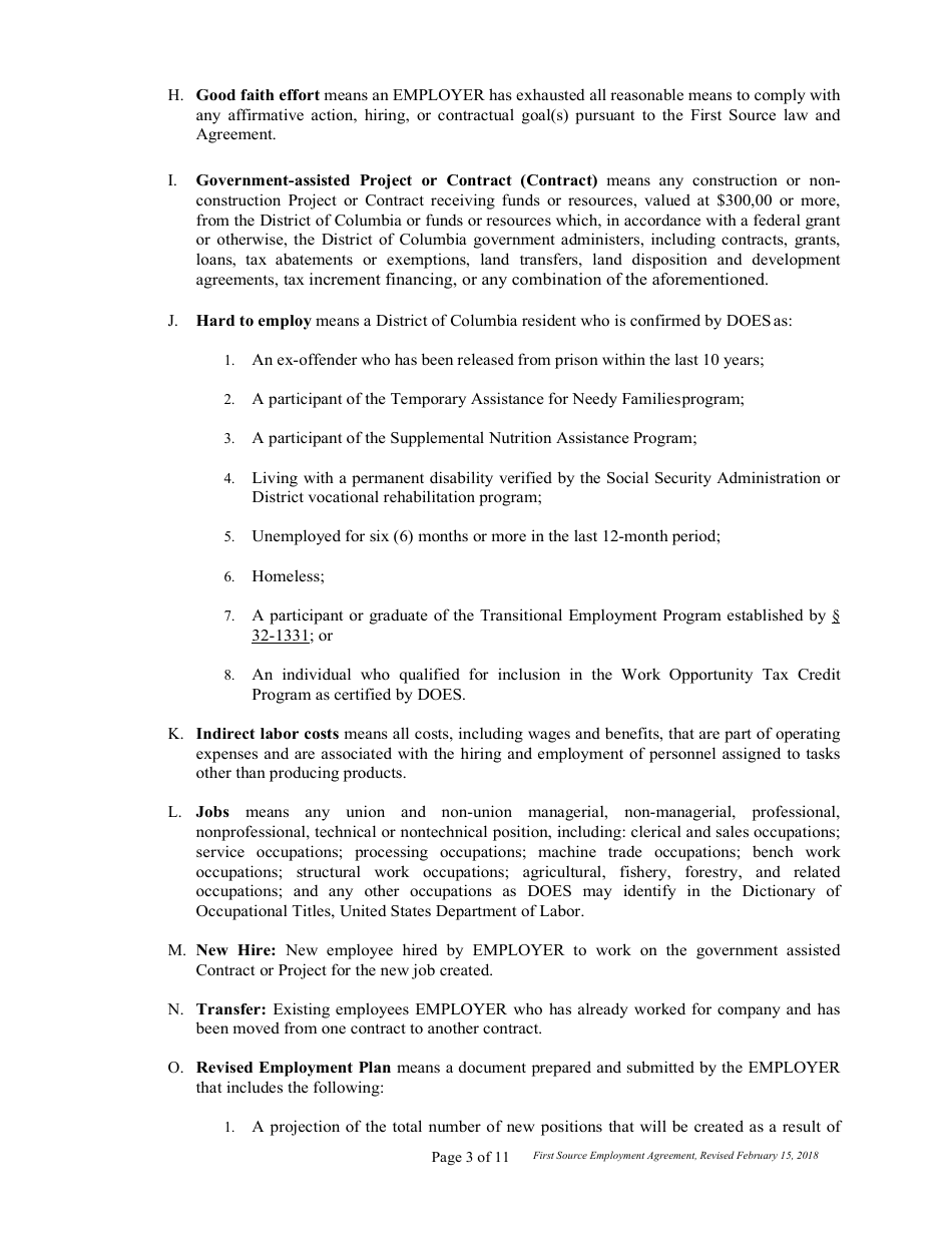 First Source Employment Agreement 2 for Non Construction Contracts Only - Washington, D.C., Page 3