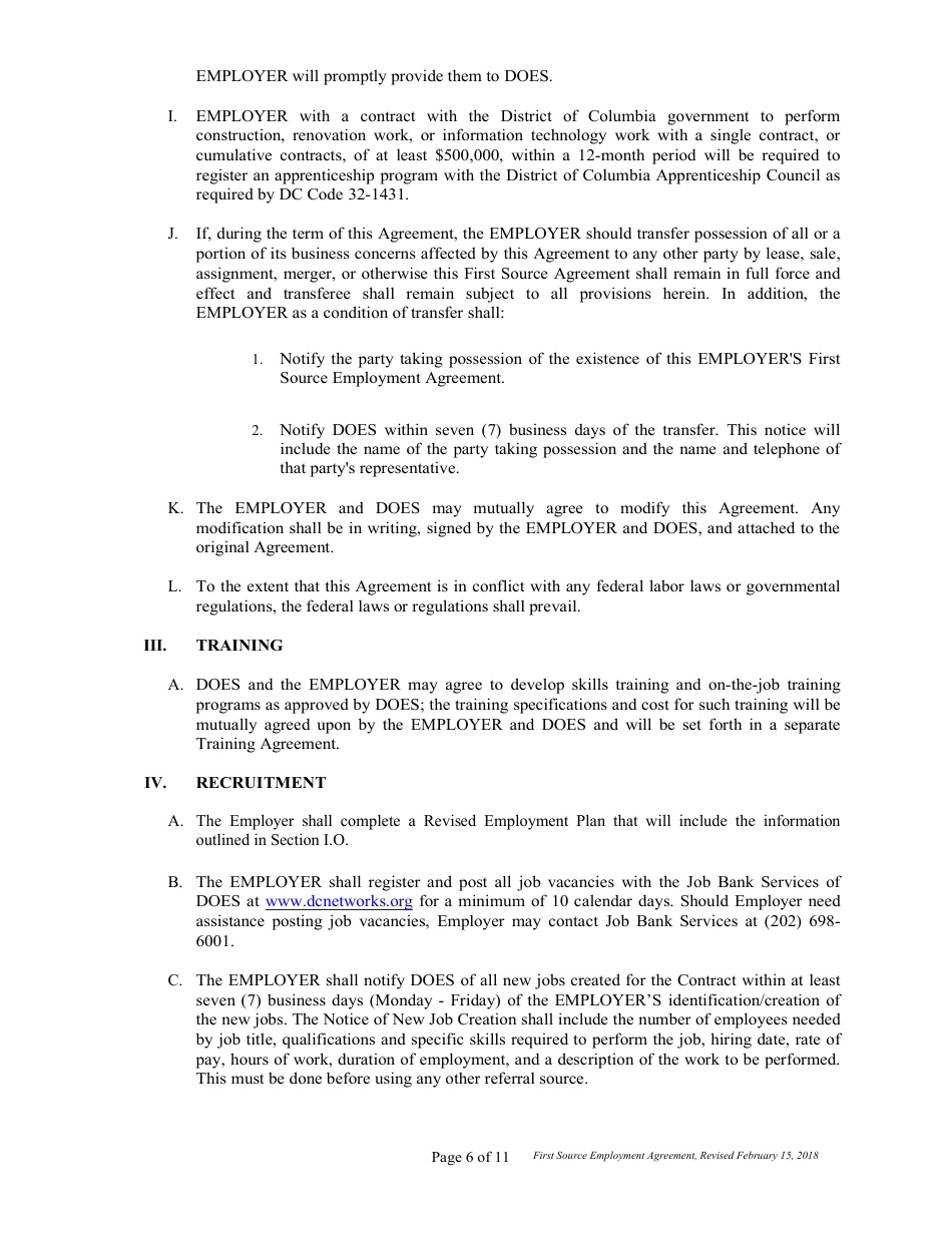 First Source Employment Agreement 2 for Non Construction Contracts Only - Washington, D.C., Page 6