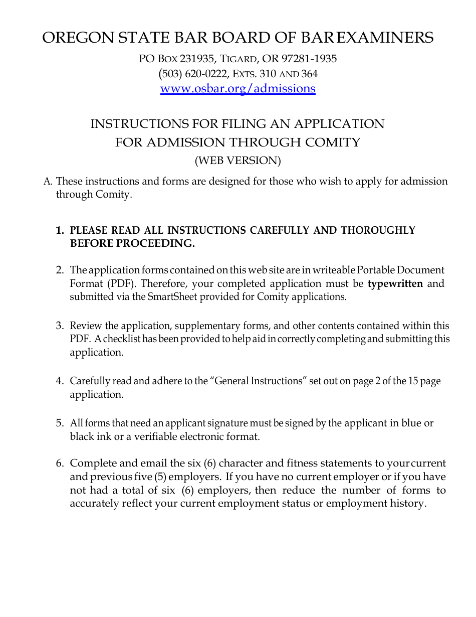 Comity Application - Oregon, Page 1