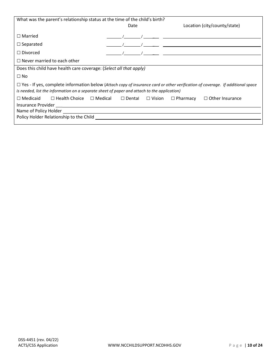 Form DSS-4451 Application for Child Support Services - North Carolina, Page 10