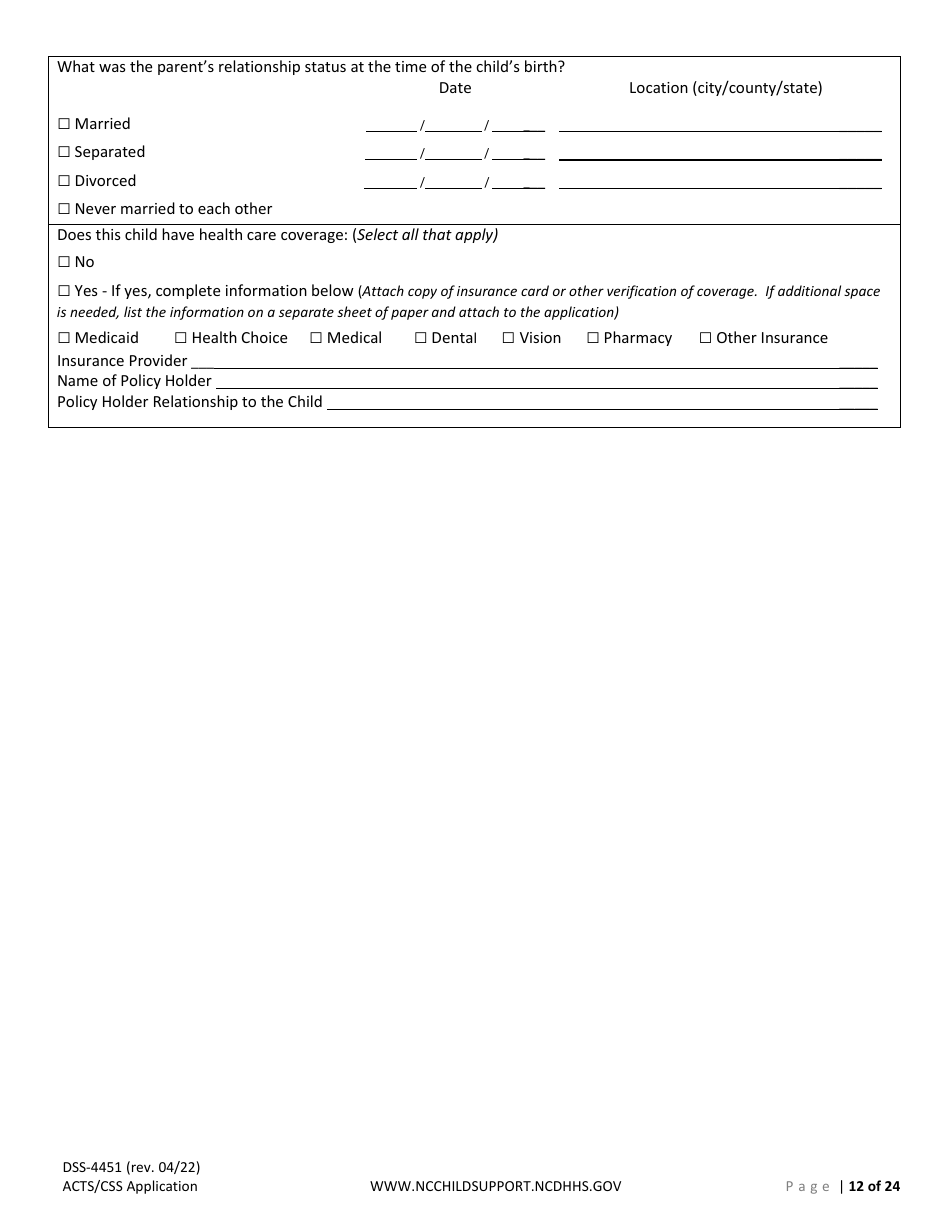 Form DSS-4451 Application for Child Support Services - North Carolina, Page 12