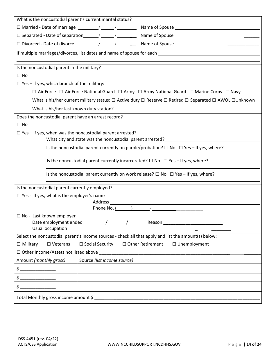 Form DSS-4451 Application for Child Support Services - North Carolina, Page 14