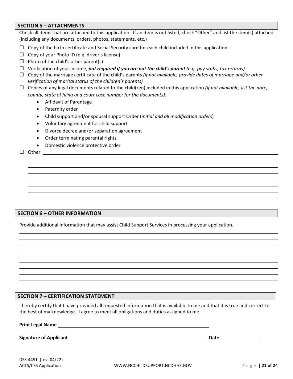 Form DSS-4451 Application for Child Support Services - North Carolina, Page 21