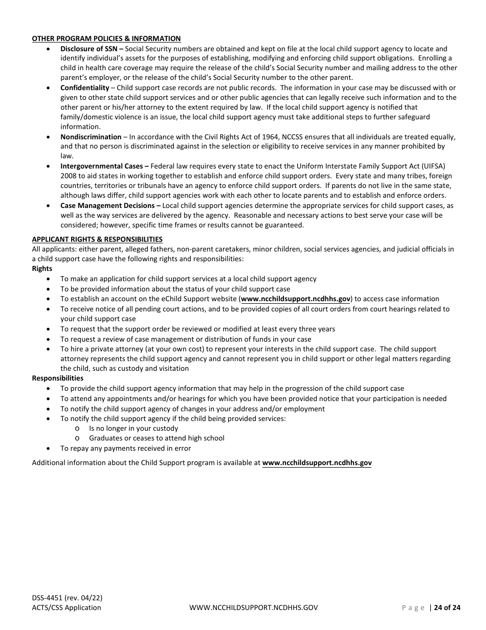 Form DSS-4451 Application for Child Support Services - North Carolina, Page 24