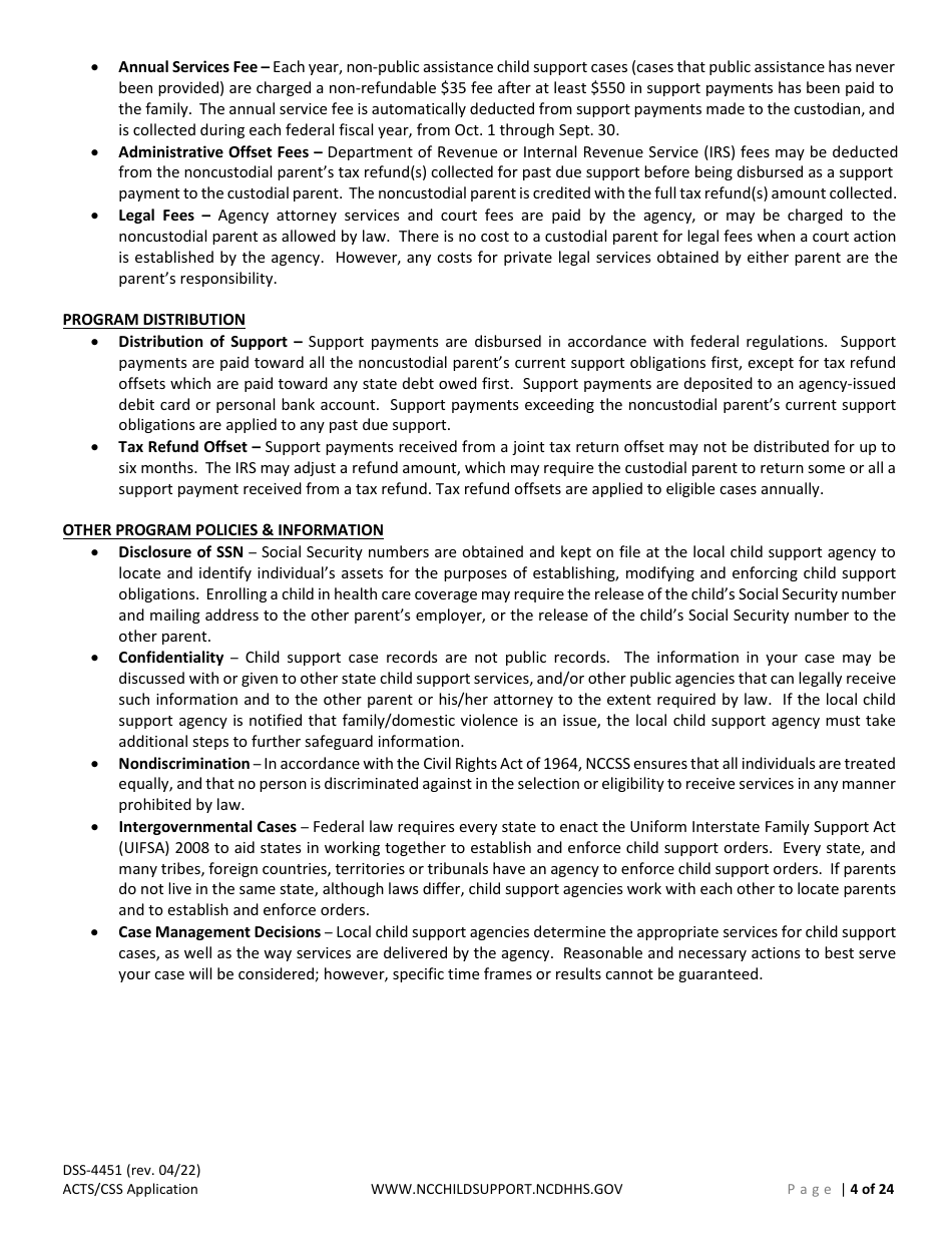 Form DSS-4451 Application for Child Support Services - North Carolina, Page 4