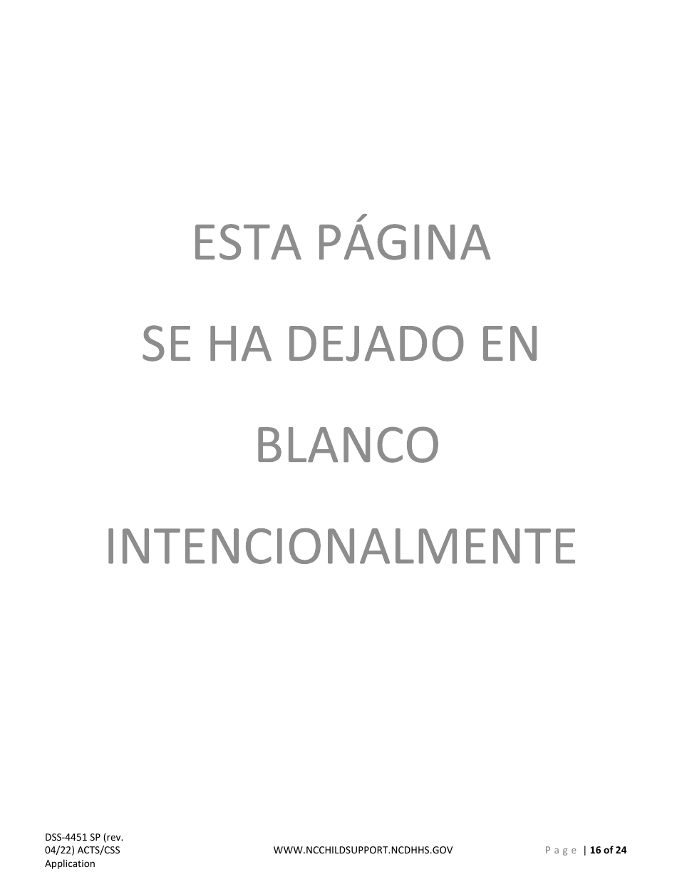 Formulario DSS-4451 Solicitud De Servicios De Child Support (Manutencion Infantil) - North Carolina (Spanish), Page 16