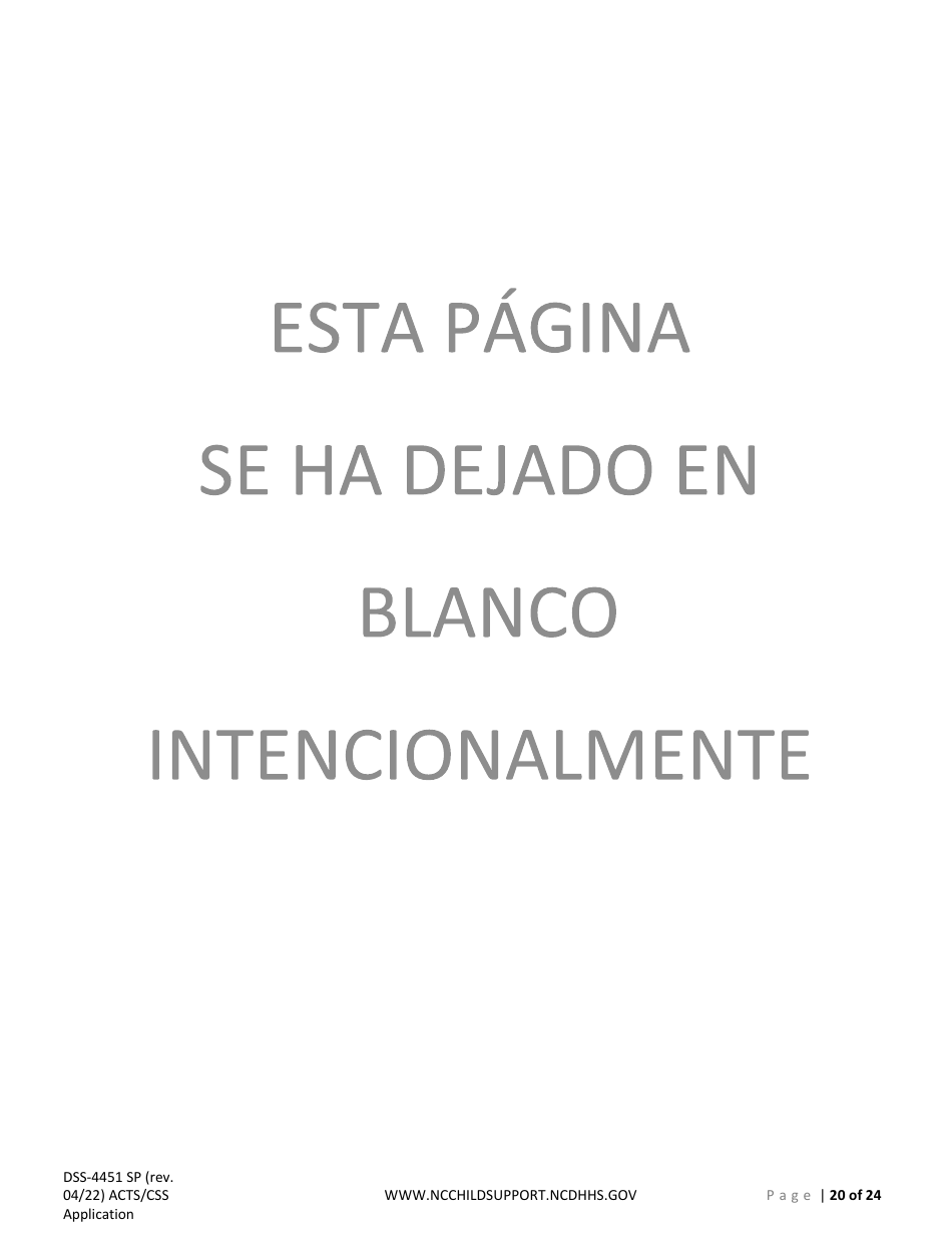 Formulario DSS-4451 Solicitud De Servicios De Child Support (Manutencion Infantil) - North Carolina (Spanish), Page 20