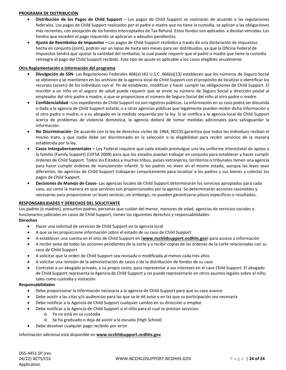 Formulario DSS-4451 Solicitud De Servicios De Child Support (Manutencion Infantil) - North Carolina (Spanish), Page 24