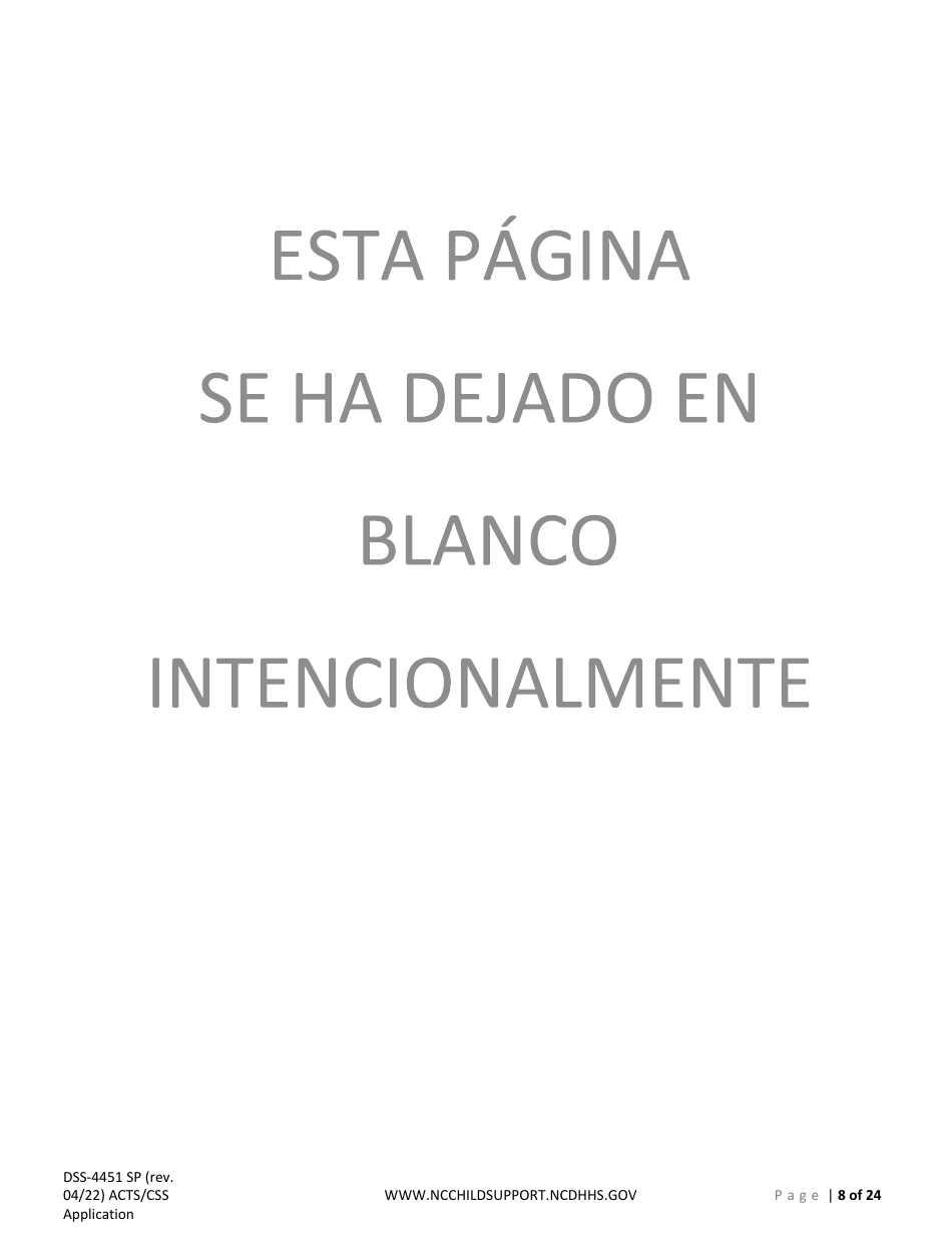 Formulario DSS-4451 Solicitud De Servicios De Child Support (Manutencion Infantil) - North Carolina (Spanish), Page 8