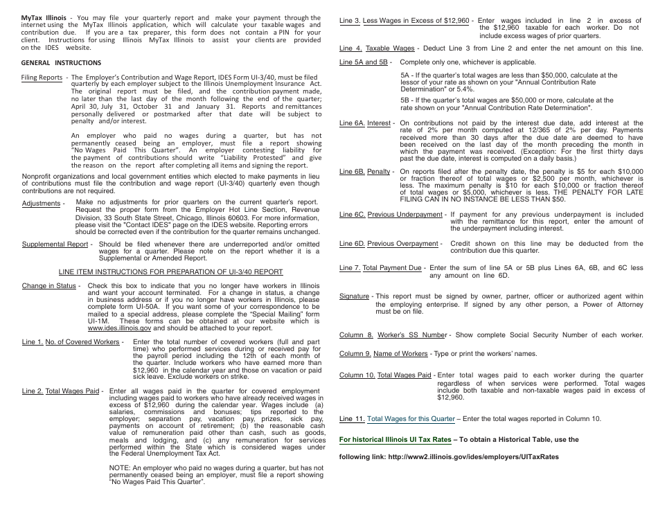 Form UI3 / 40 Employers Contribution and Wage Report - Illinois, Page 3