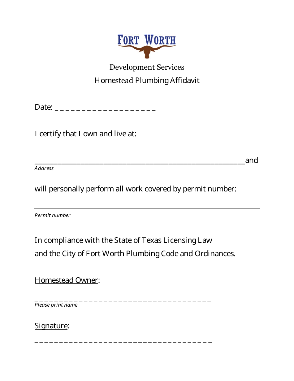 Homestead Permit Affidavit - City of Fort Worth, Texas, Page 3