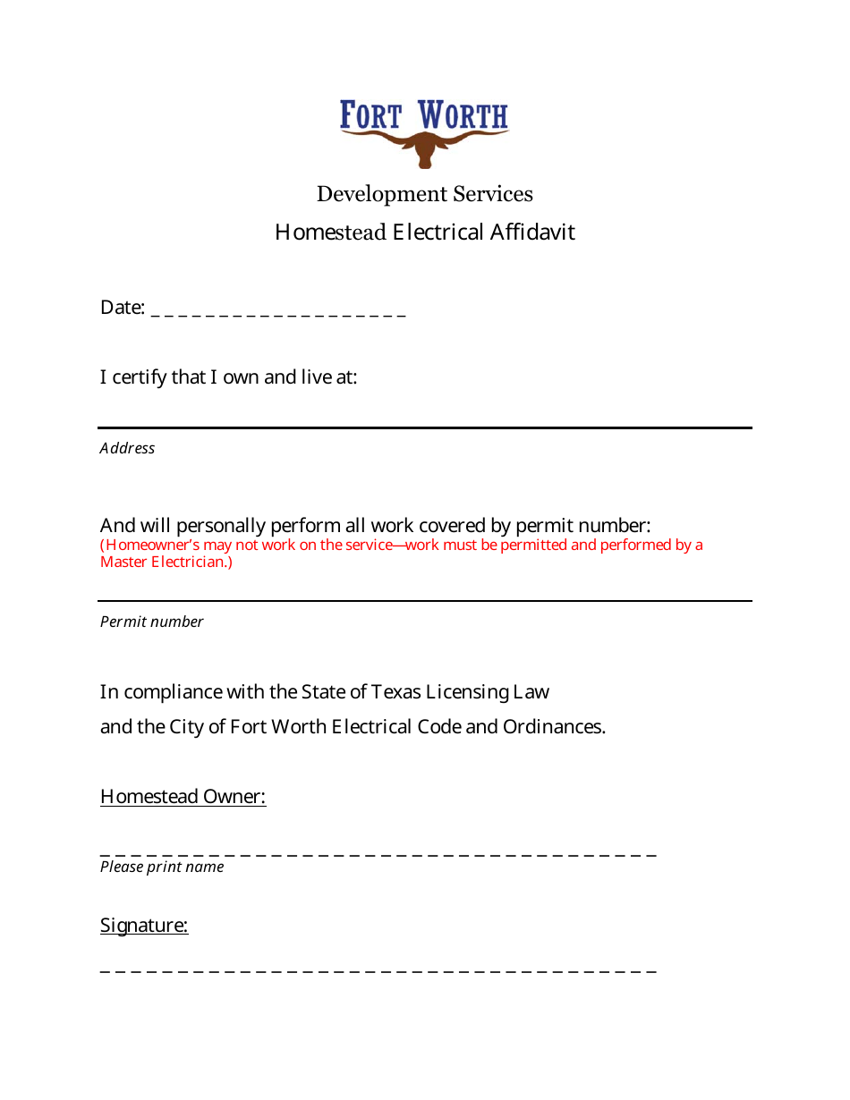 Homestead Permit Affidavit - City of Fort Worth, Texas, Page 4