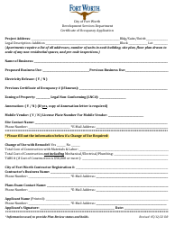 Document preview: Certificate of Occupancy Application - City of Fort Worth, Texas