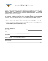 Document preview: School Crossing Guard Request Form - City of Fort Worth, Texas