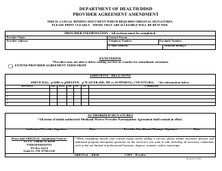 Document preview: Provider Agreement Amendment Form - New Mexico