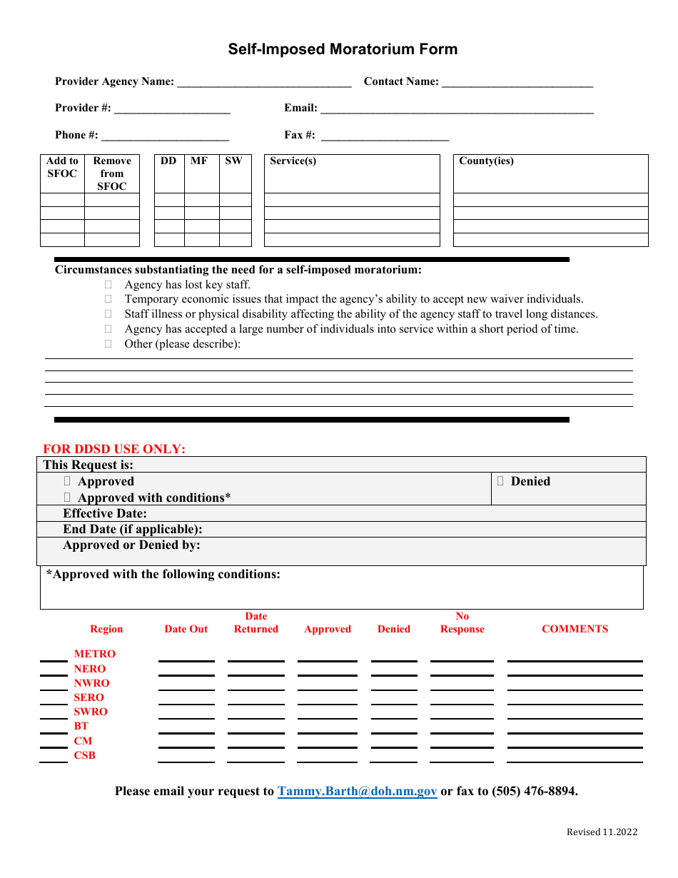 New Mexico Selfimposed Moratorium Form Download Printable PDF 2020