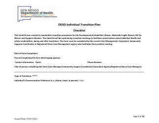 Ddsd Individual Transition Plan Checklist - New Mexico