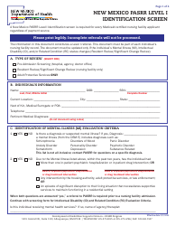 Document preview: New Mexico Pasrr Level I Identification Screen Form - New Mexico