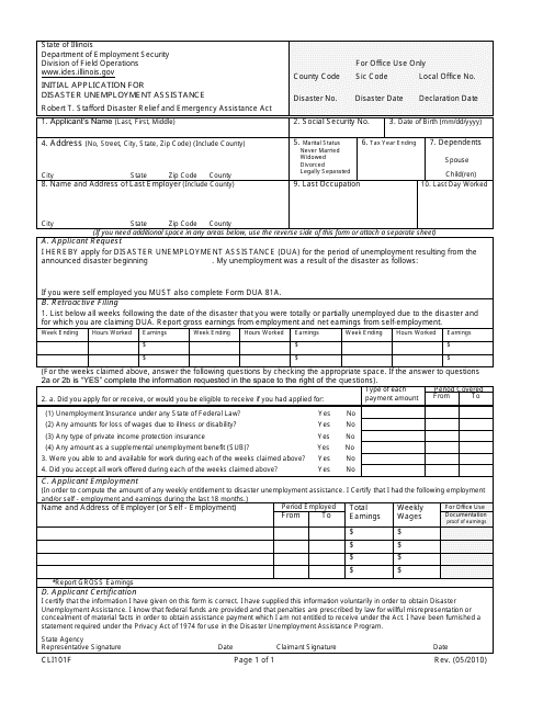 Form CLI101F Initial Application for Disaster Unemployment Assistance - Illinois