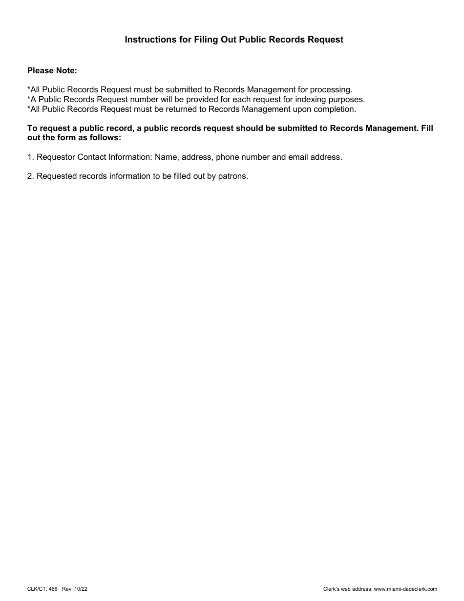 Form CLK / CT.466 Public Records Request - Miami-Dade County, Florida, Page 2