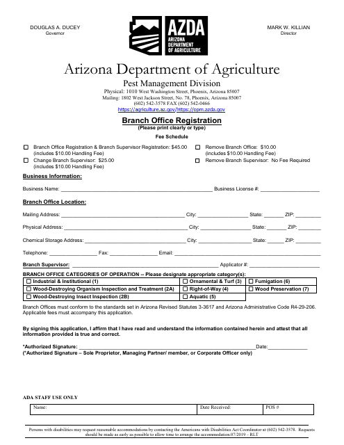 Branch Office Registration - Arizona Download Pdf