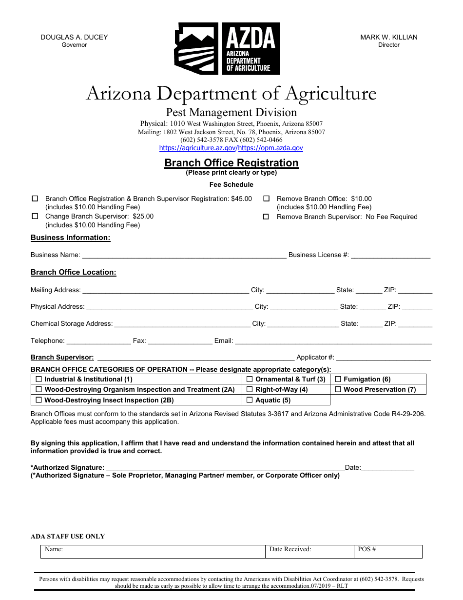 Branch Office Registration - Arizona, Page 1