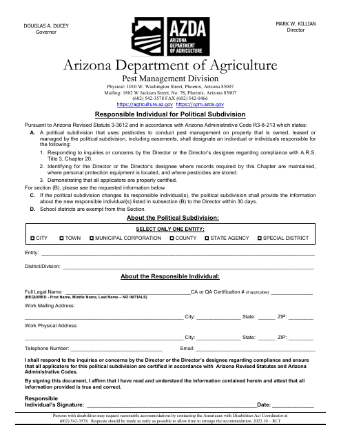 Responsible Individual for Political Subdivision - Arizona Download Pdf