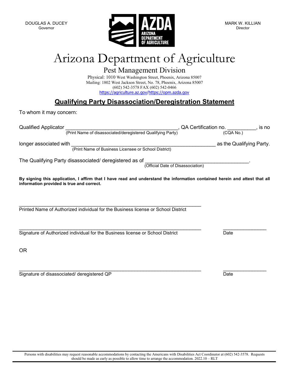 Temporary Qualifying Party Registration Application - Arizona, Page 3