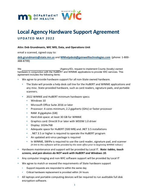 Local Agency Hardware Support Agreement - Minnesota Download Pdf