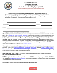 Document preview: Pro Se Registration Form for the Electronic Case Filing System (Cm/Ecf) - Montana
