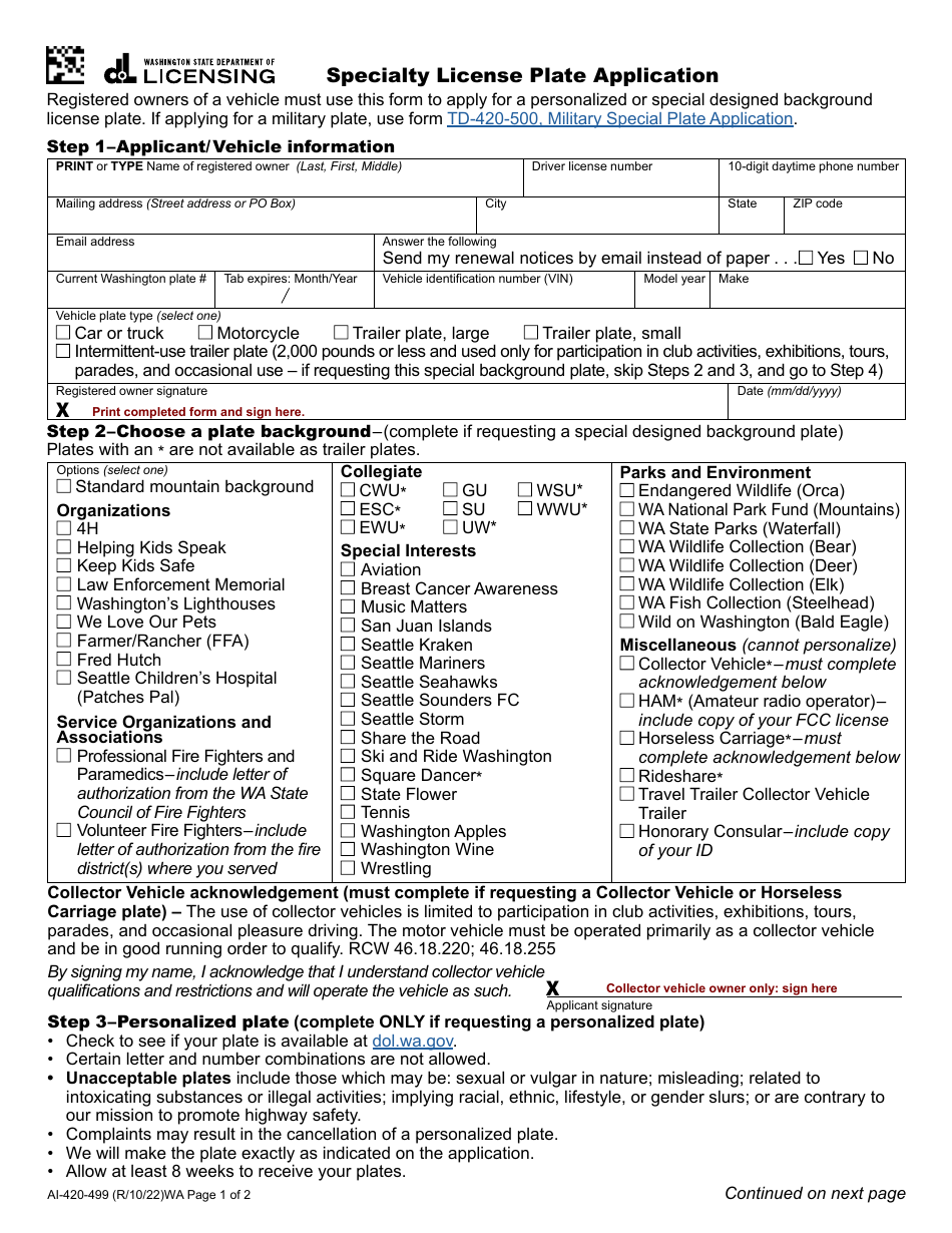 Form AI420499 Download Fillable PDF or Fill Online Specialty License