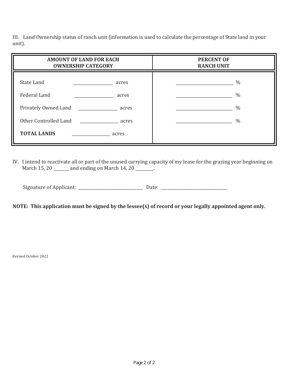 Application to Reactivate Livestock Carrying Capacity on State Trust Rangeland - Arizona, Page 2