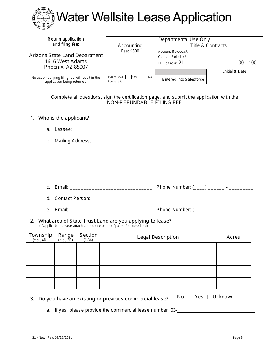 Water Wellsite Lease Application - Arizona, Page 3