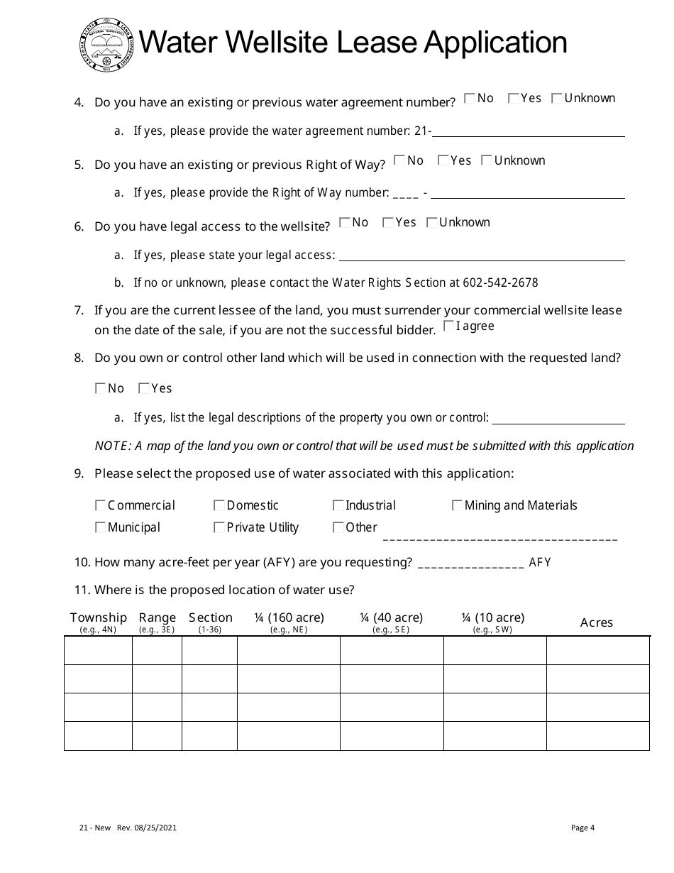 Water Wellsite Lease Application - Arizona, Page 4