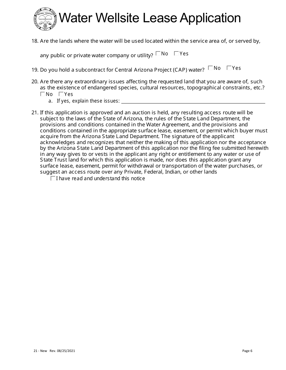 Water Wellsite Lease Application - Arizona, Page 6