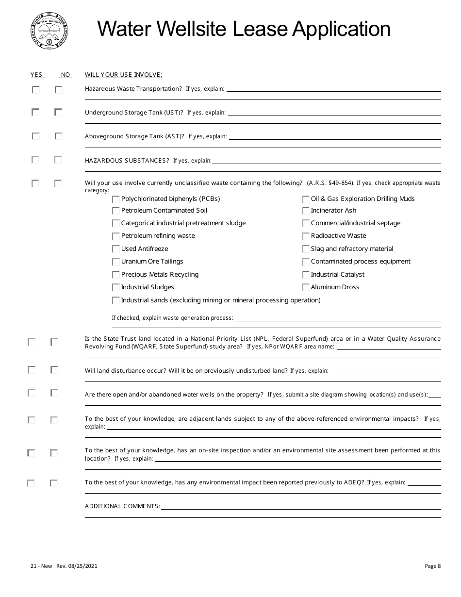 Water Wellsite Lease Application - Arizona, Page 8