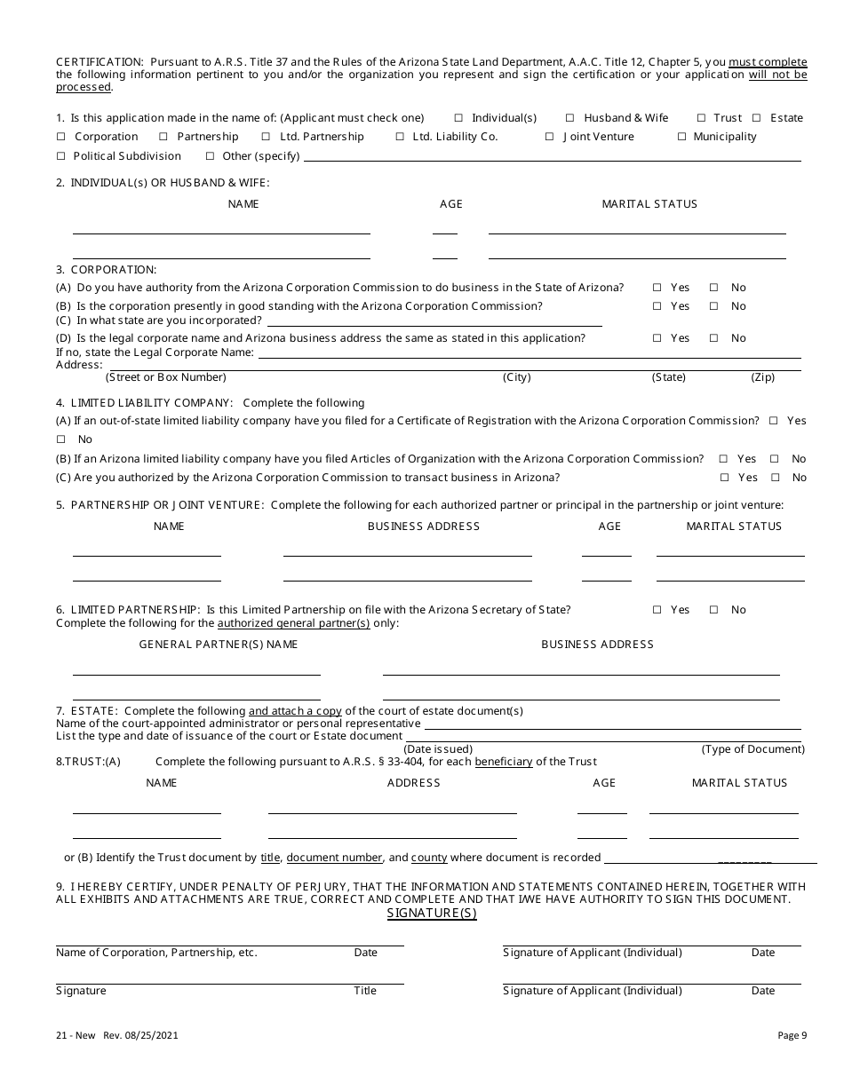 Water Wellsite Lease Application - Arizona, Page 9