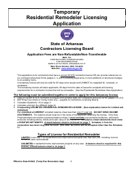 Document preview: Temporary Residential Remodeler Licensing Application - Arkansas