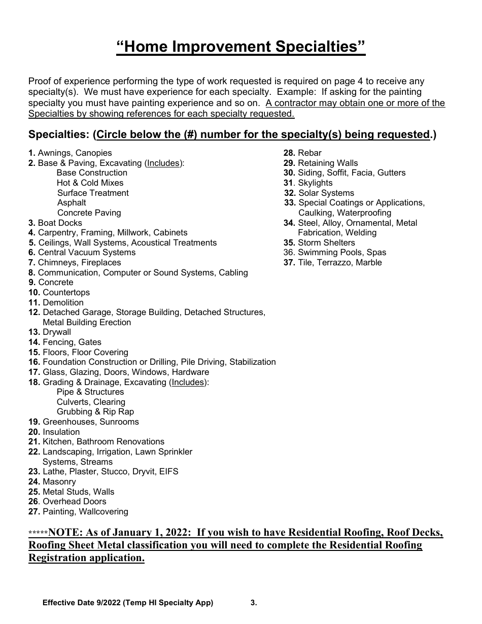 Temporary Home Improvement Specialty Licensing Application - Arkansas, Page 3