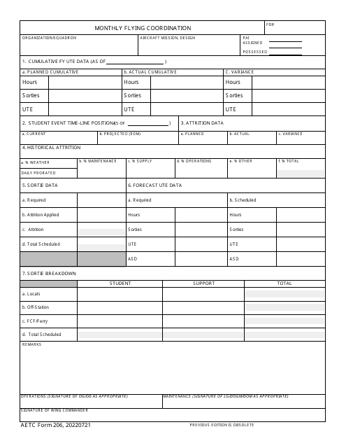 AETC Form 206 Monthly Flying Coordination
