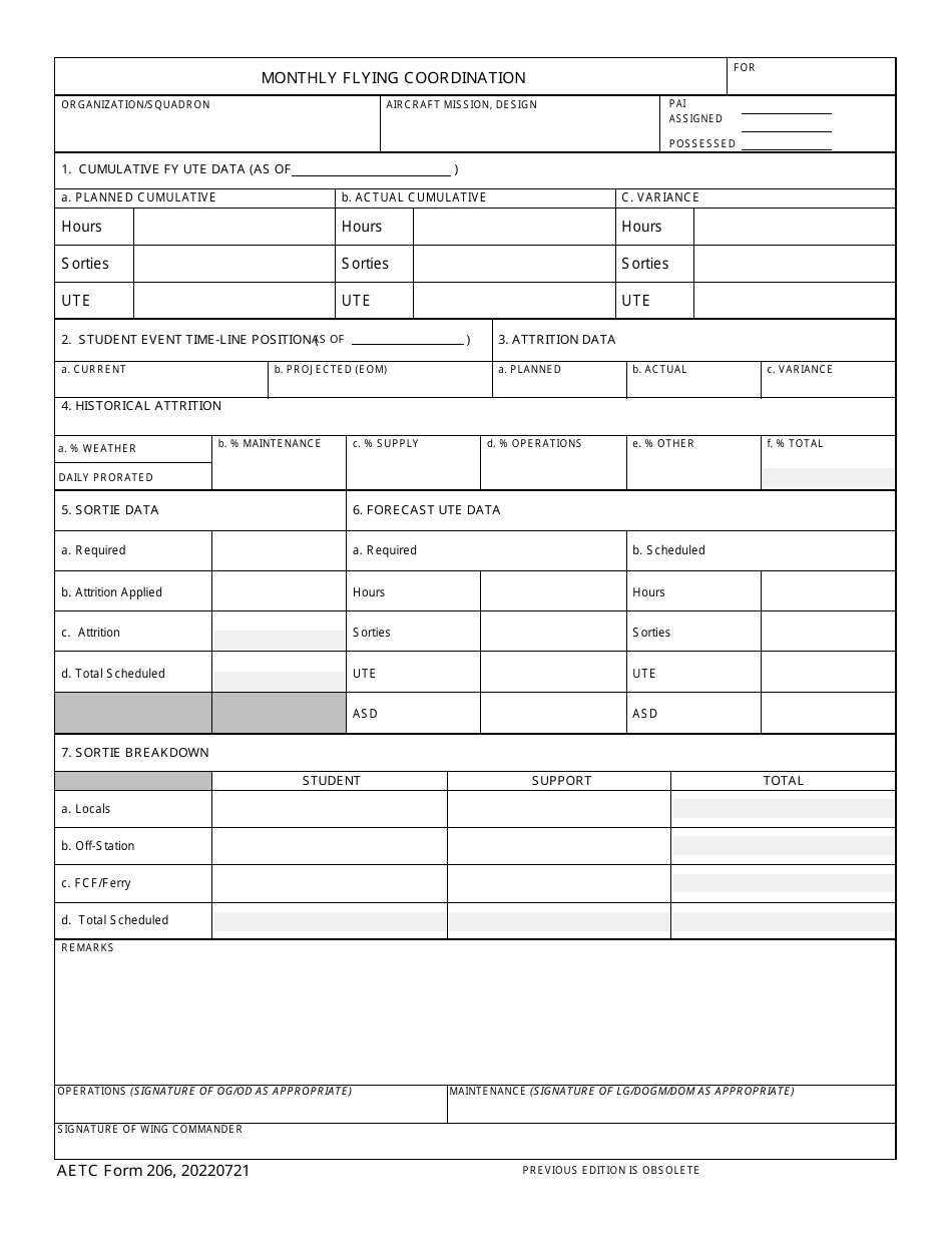 AETC Form 206 Monthly Flying Coordination, Page 1
